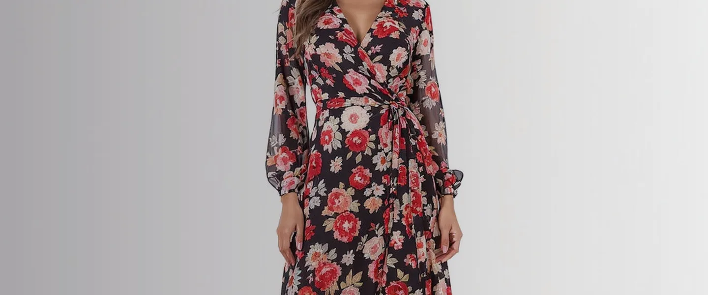 Floral wrap midi dress with ruffle details