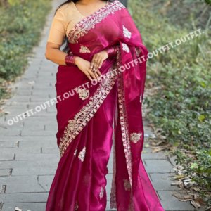 জিমিচু পার্টি স্টোন শাড়ি - Hot Pink