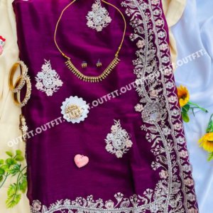 জিমিচু পার্টি স্টোন শাড়ি - Deep Purple